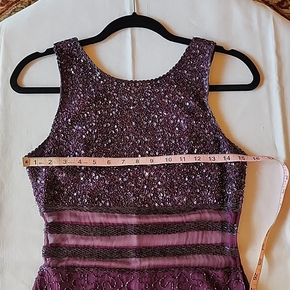 Laurence Kazar Gown 100% Silk Dress size PS plum color beaded VINTAGE - Picture 13 of 17